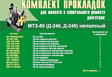 Набор прокладок двигателя Д-240/245