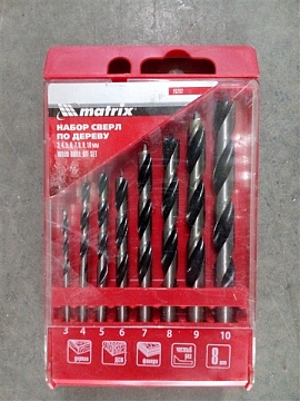 Набор сверл по дереву, 3-4-5-6-7-8-9-10 мм, 8шт., цилиндр. хвостовик, пласт. кейс Matrix (70282)