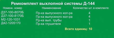 Ремкомплект выхлопной системы Д-144 (10 поз.) Д-30-1115001