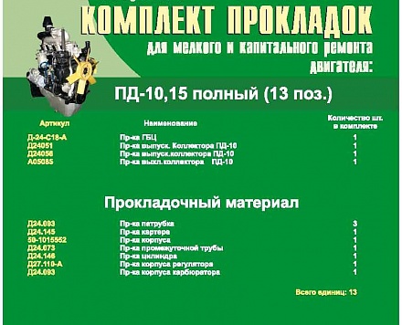 Ремкомплект прокладок ПД-10 (13 поз.) (полный)