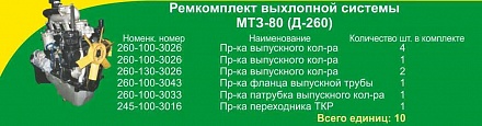 Ремкомплект выхлопной системы Д-260 (10 поз.)