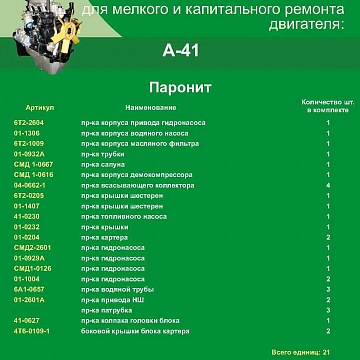 Комплект паронитовых прокладок А-01/41