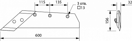 Лемех с долотом РЗЗ 11.51.400 (NEW) левый (АЛМАЗ)